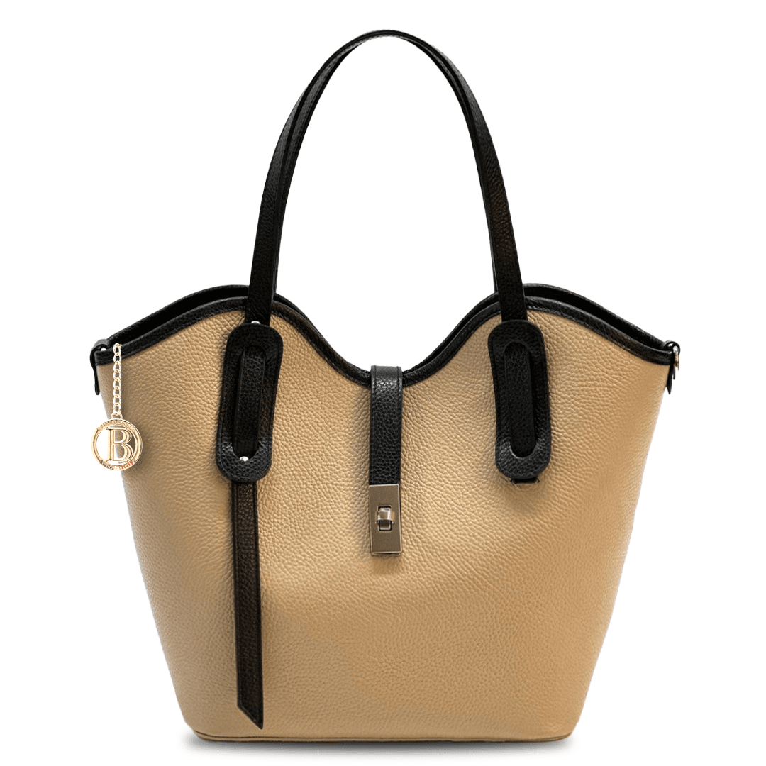 Női táska természetes bőrből Viora - világosbarna / fekete