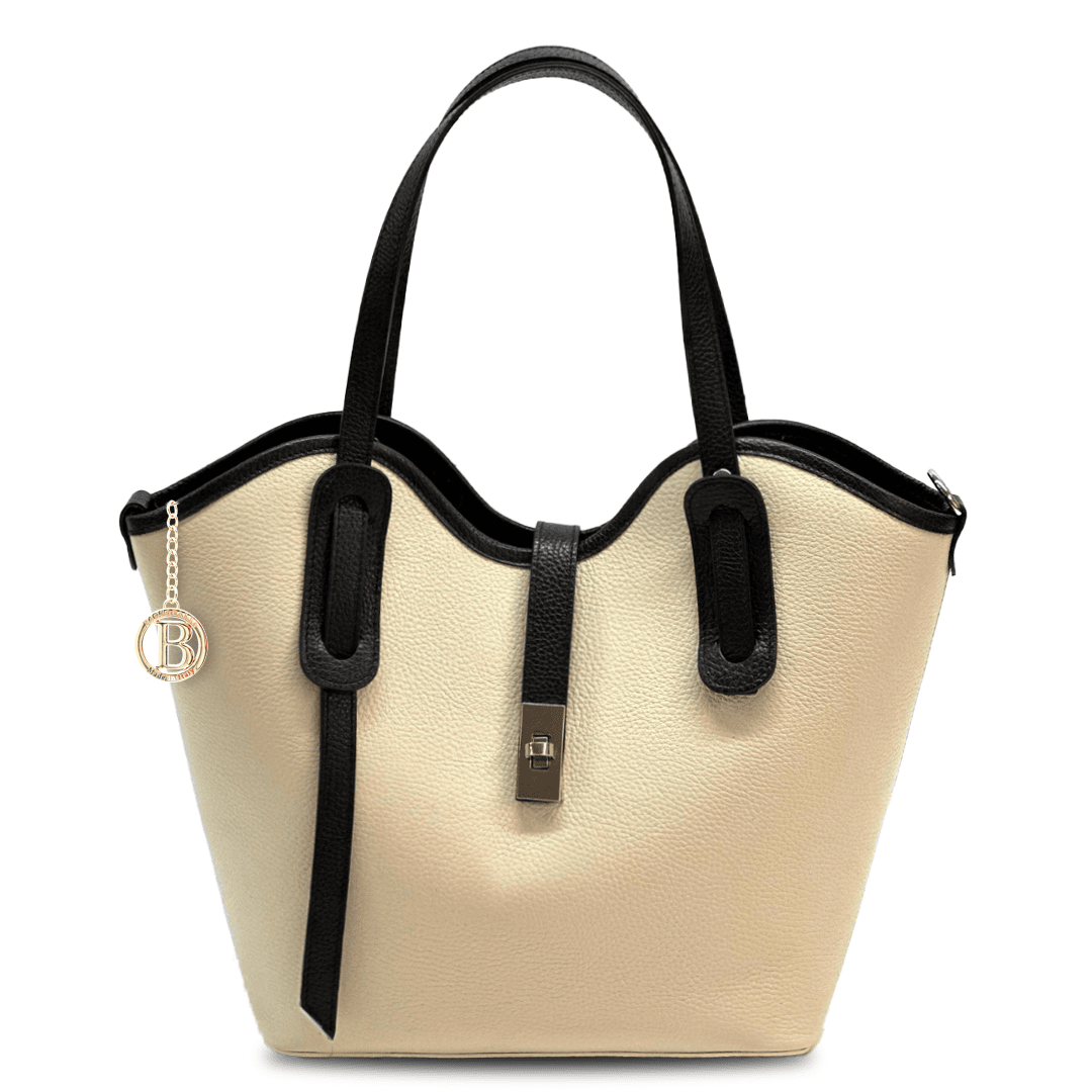 Női táska természetes bőrből Viora - bézs / fekete