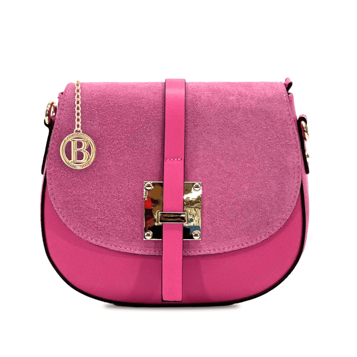 Andrea természetes bőr és velúr válltáska - fukszia
