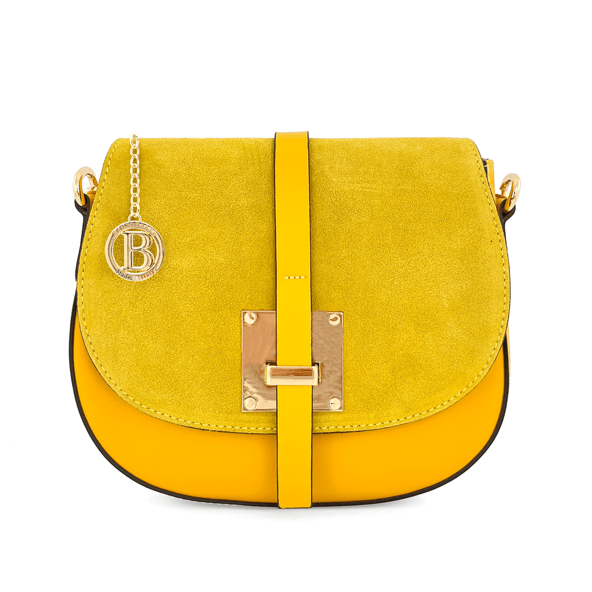 Andrea természetes bőr és velúr válltáska - sárga