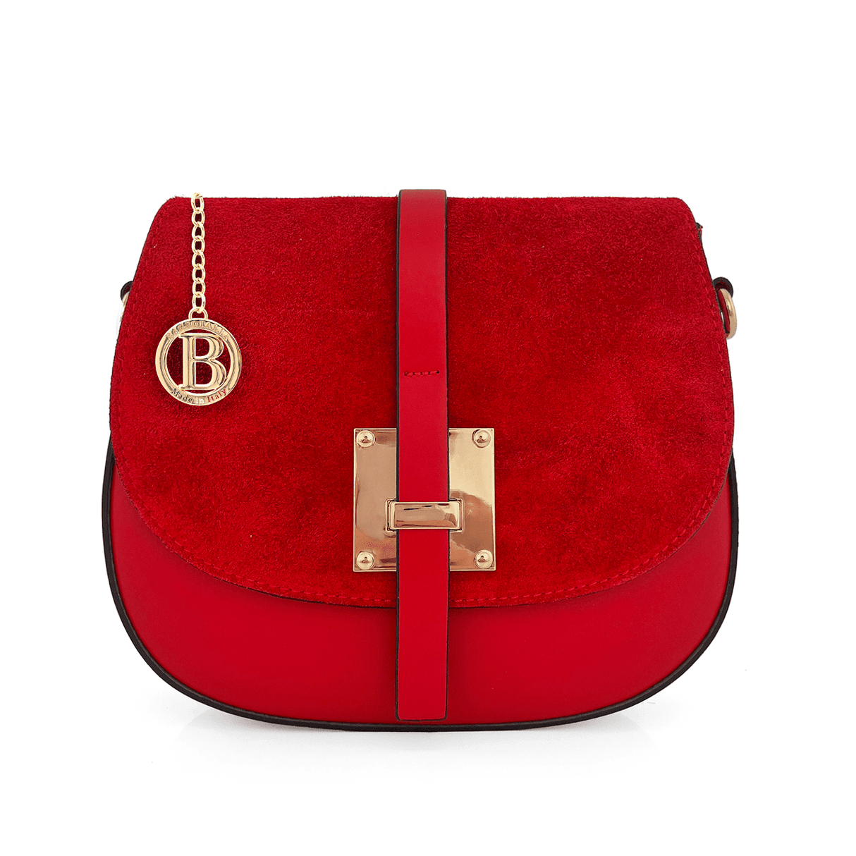 Andrea válltáska természetes bőrből és velúrból - piros