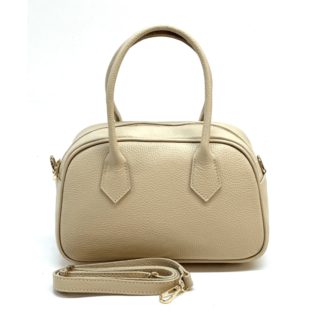 Női táska természetes bőrből, lánccal Ria - bézs