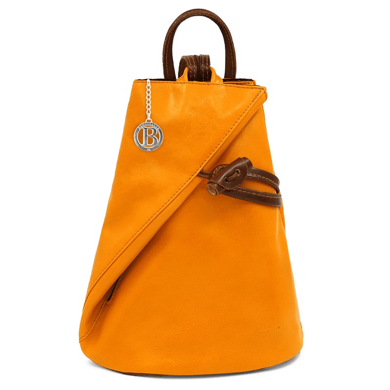 Női hátizsák természetes bőrből, titkos záródással - mustársárga