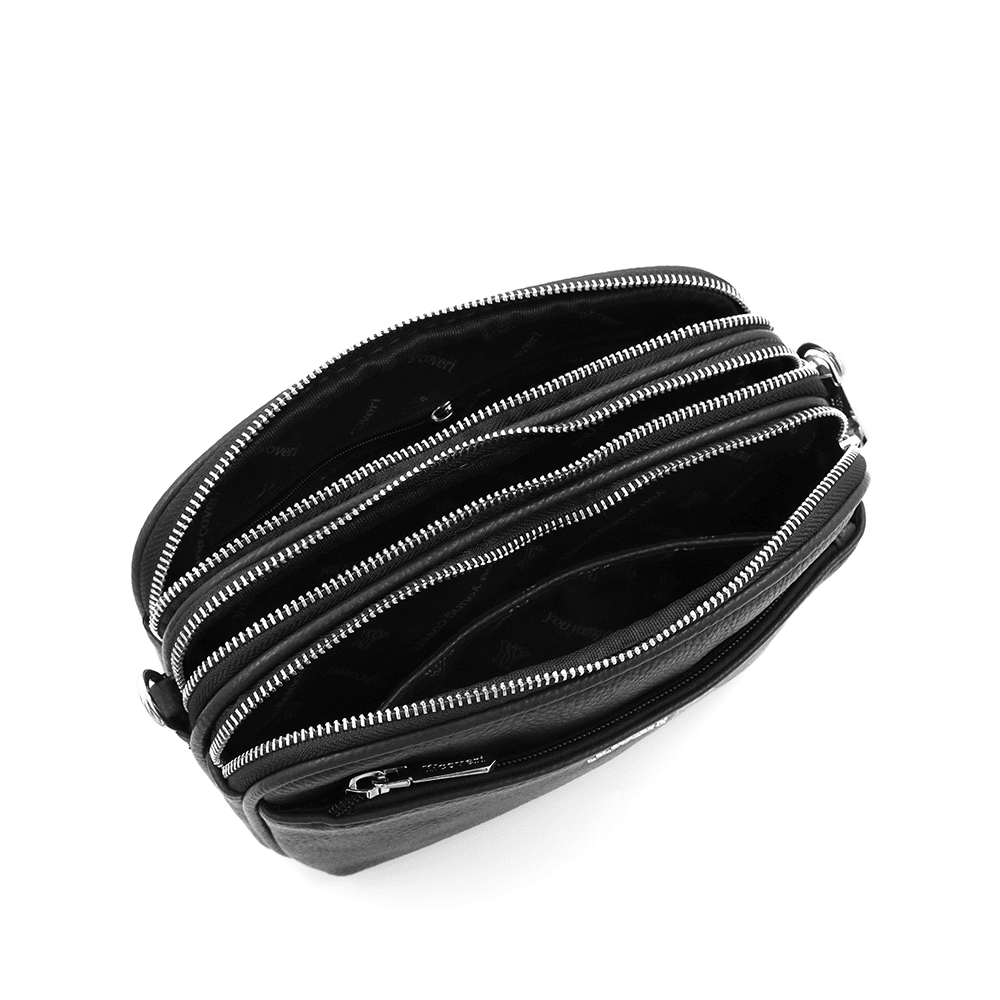 Női válltáska három rekesszel - fekete