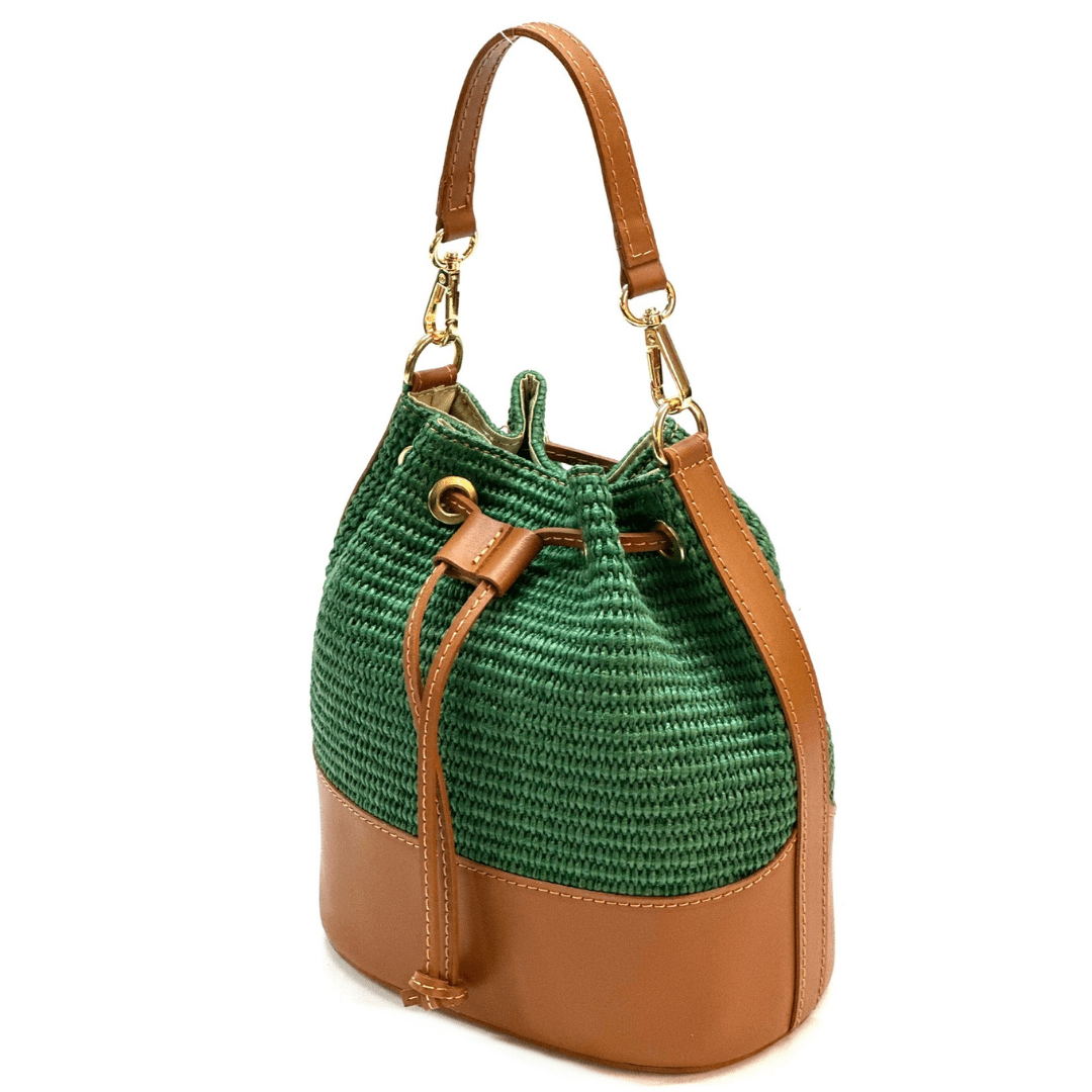 Természetes bőr és rafia táska Arla - zöld