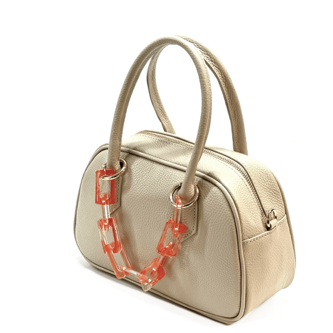 Női táska természetes bőrből, lánccal Ria - bézs