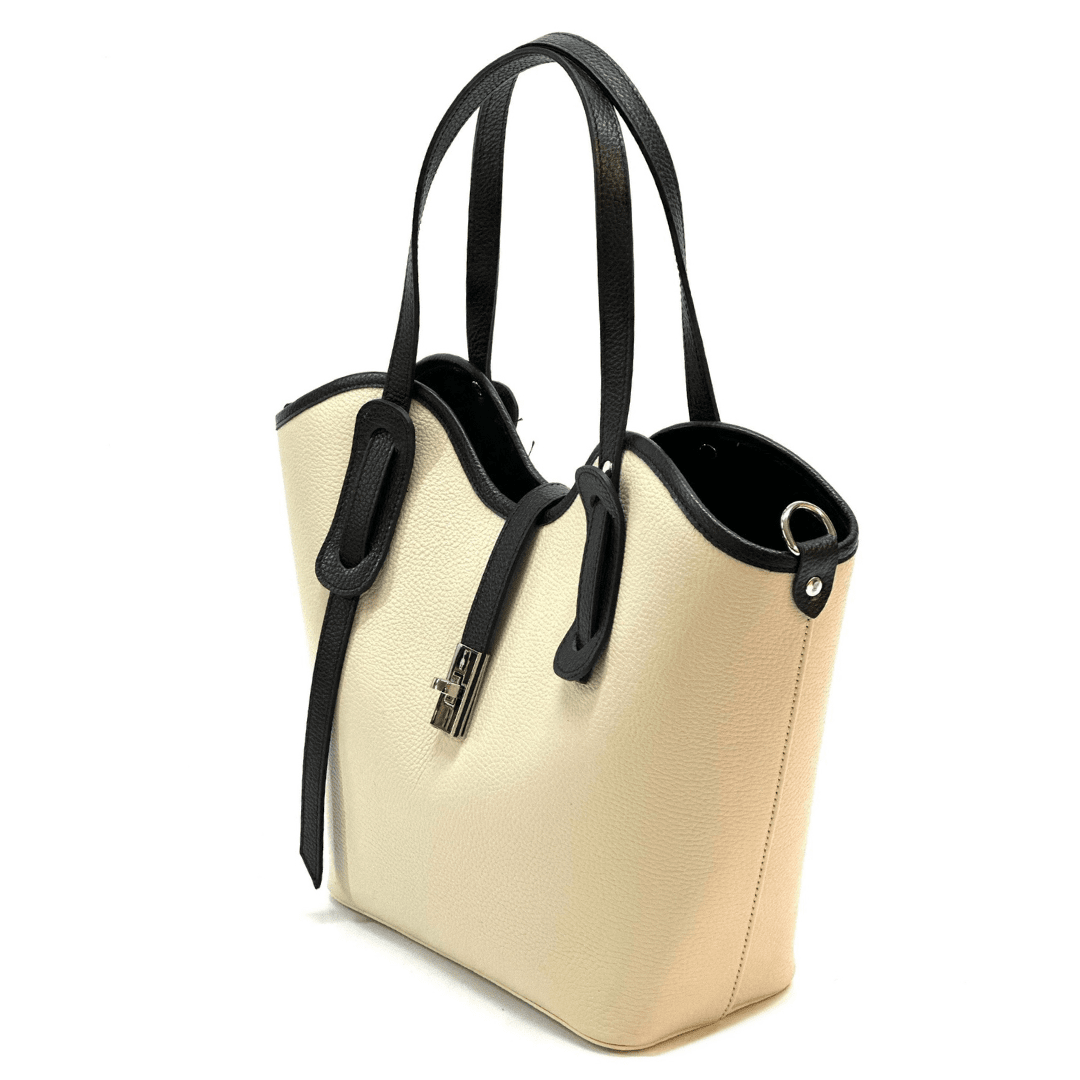 Női táska természetes bőrből Viora - bézs / fekete