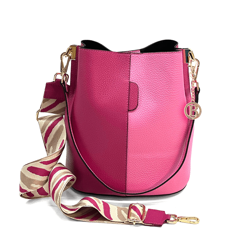 Női táska természetes bőrből, 2 fogantyúval Alba - fukszia/rózsaszín