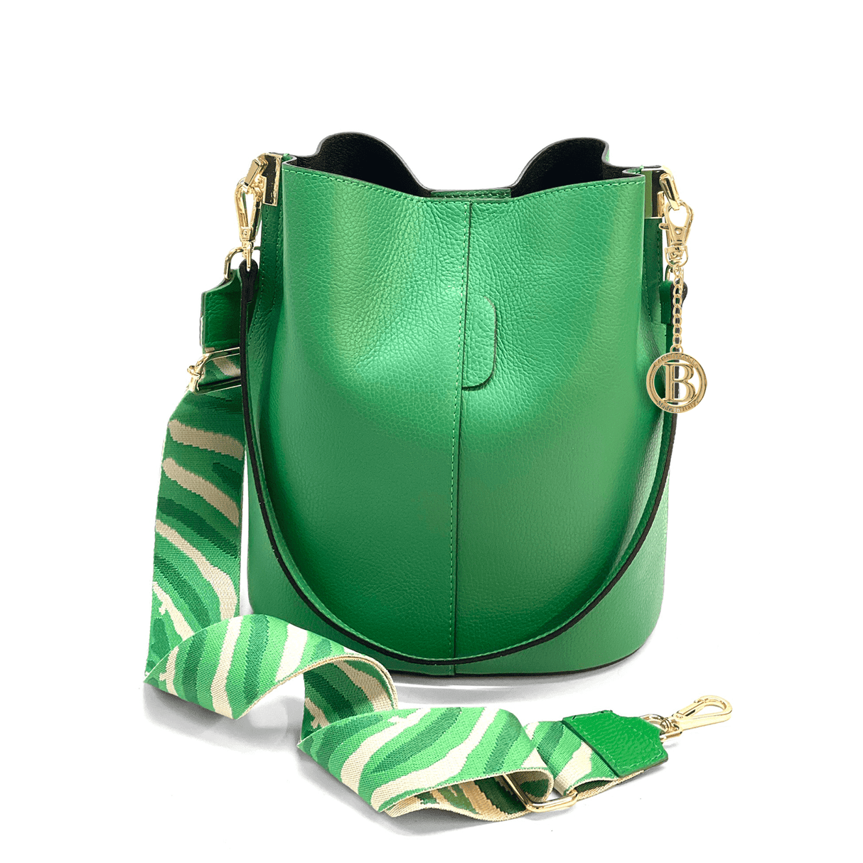 Női táska természetes bőrből, 2 fogantyúval Alba - zöld