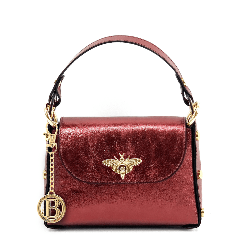 Női táska 2 fogantyúval, természetes bőrből, Alena  - fémes bordó