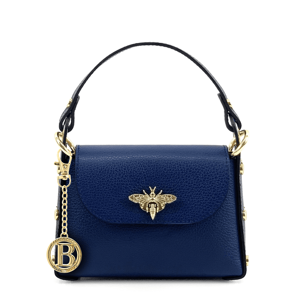 Női táska 2 fogantyúval, természetes bőrből, Alena  - sötétkék