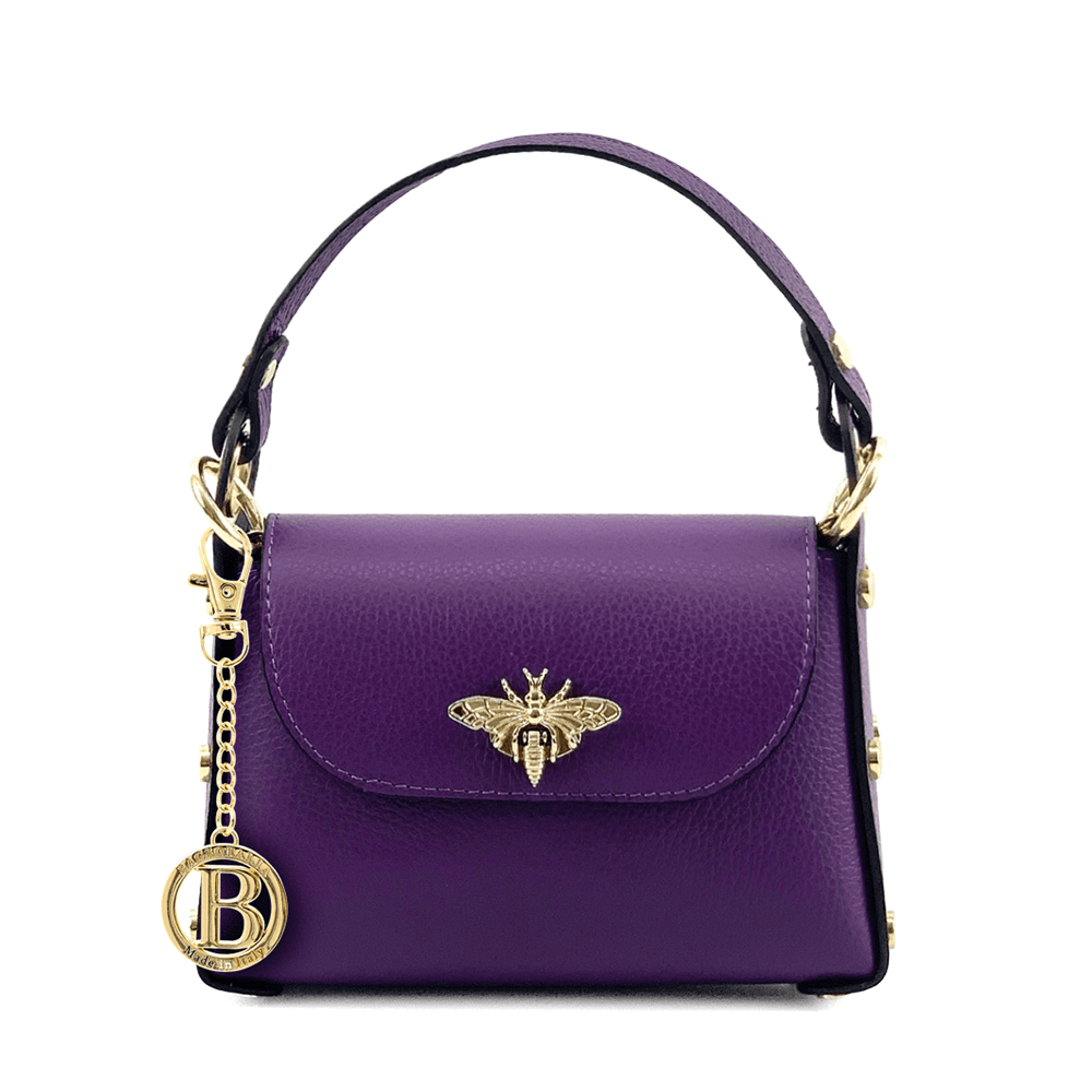 Női táska 2 fogantyúval, természetes bőrből, Alena  - sötét lila