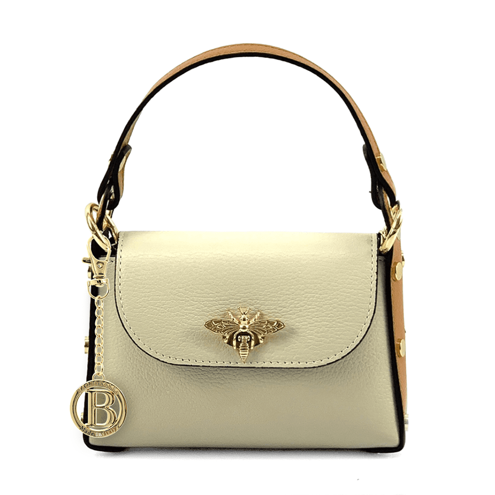 Női táska 2 fogantyúval, természetes bőrből, Alena - bézs/téglavörös