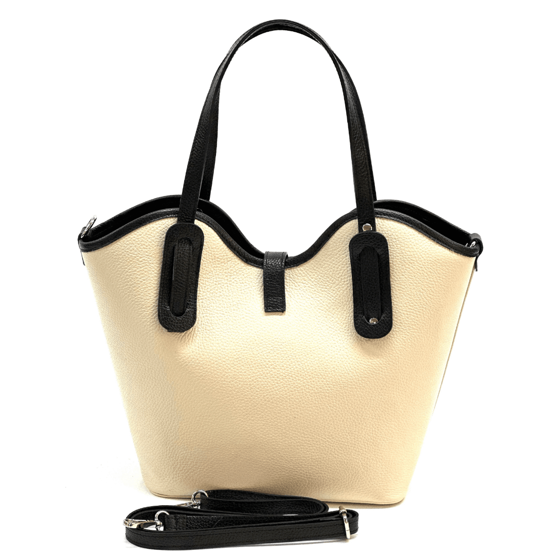 Női táska természetes bőrből Viora - bézs / fekete