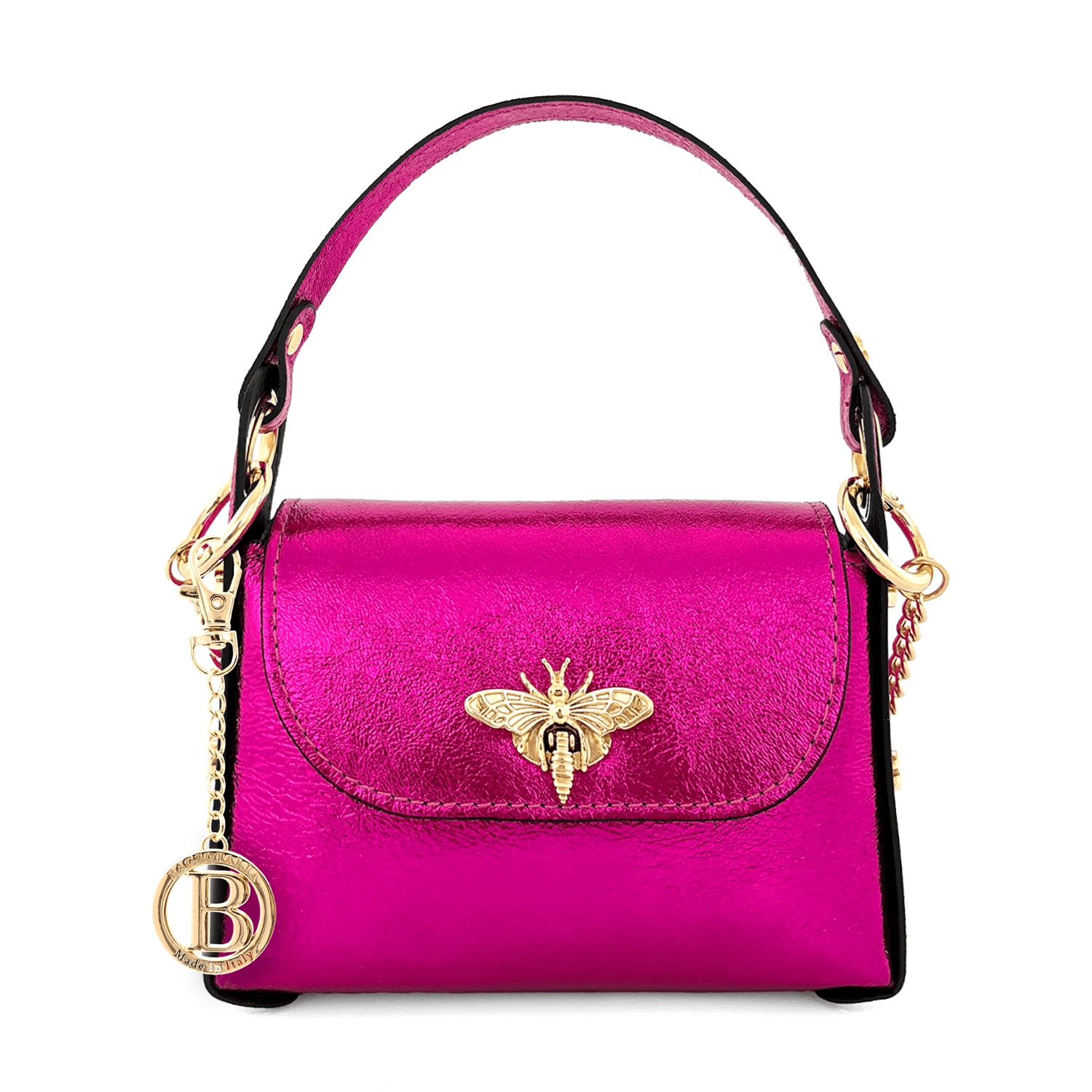 Női táska 2 fogantyúval, természetes bőrből, Alena  - fukszia színű fém