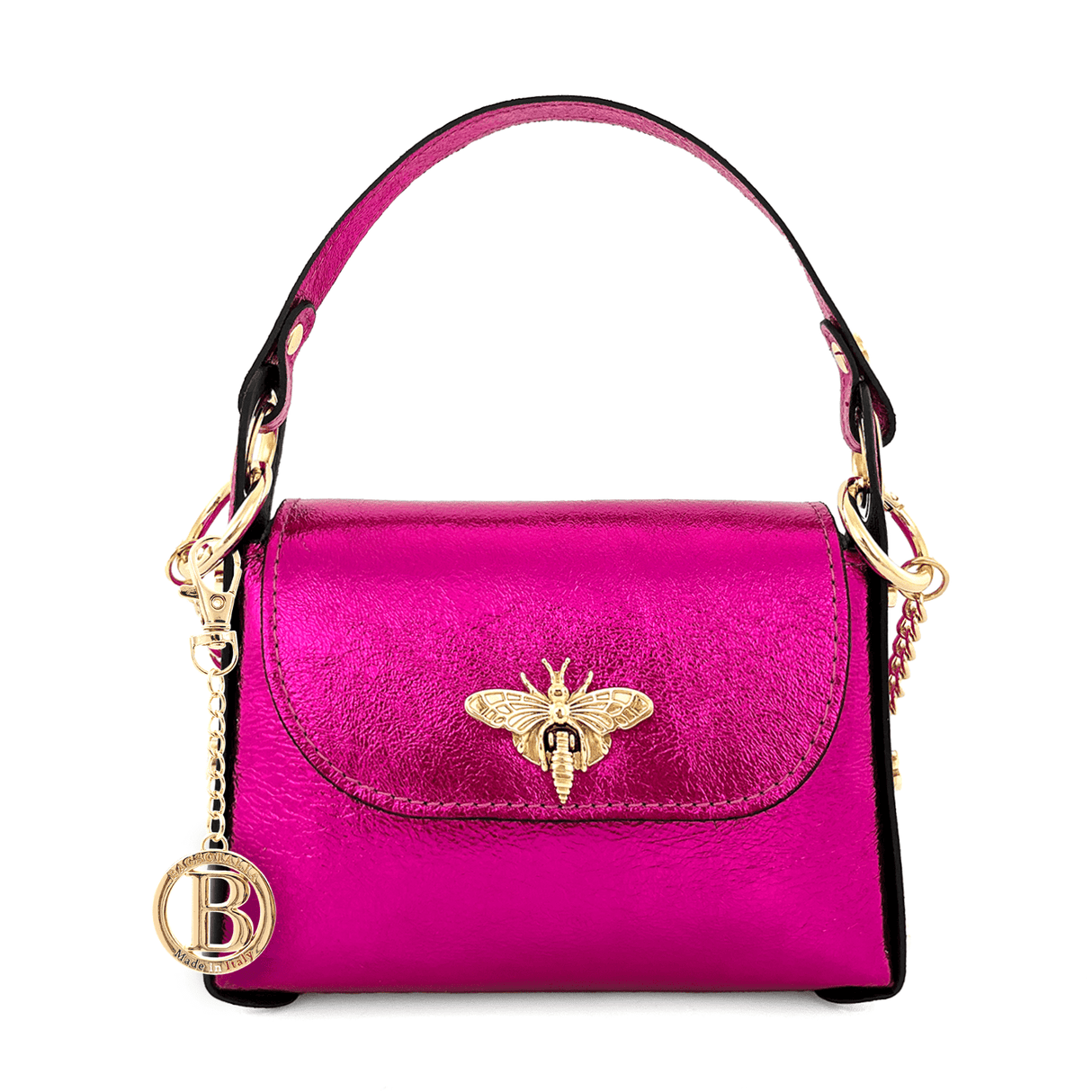 Női táska 2 fogantyúval, természetes bőrből, Alena  - fukszia színű fém