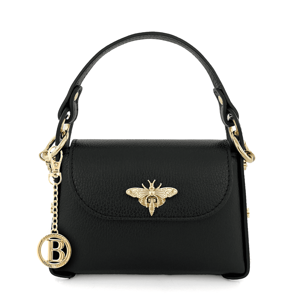 Női táska 2 fogantyúval természetes bőrből Alena - fekete