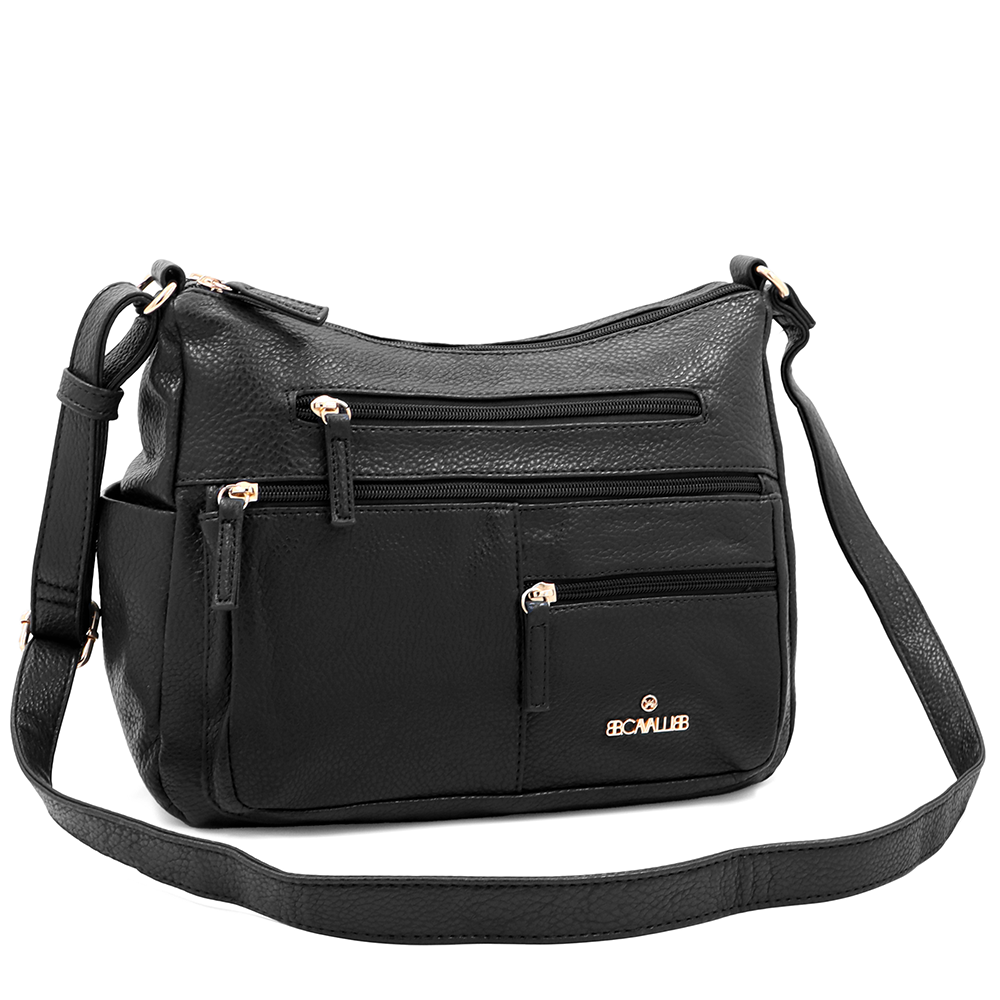 Kétrekeszes női válltáska sok zsebbel – fekete