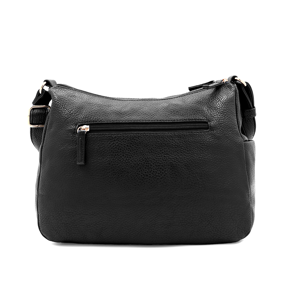 Kétrekeszes női válltáska sok zsebbel – fekete