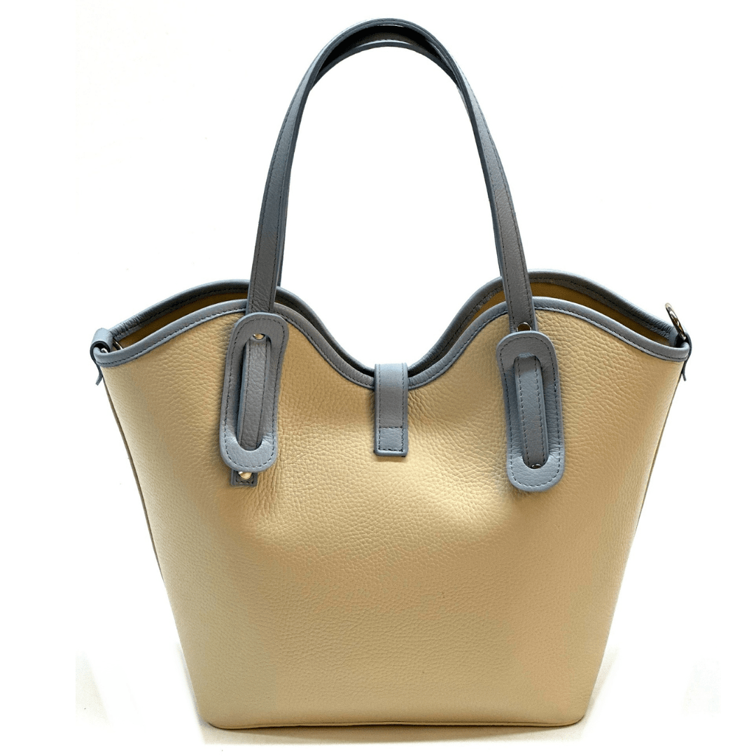 Női táska természetes bőrből Viora - bézs / kék