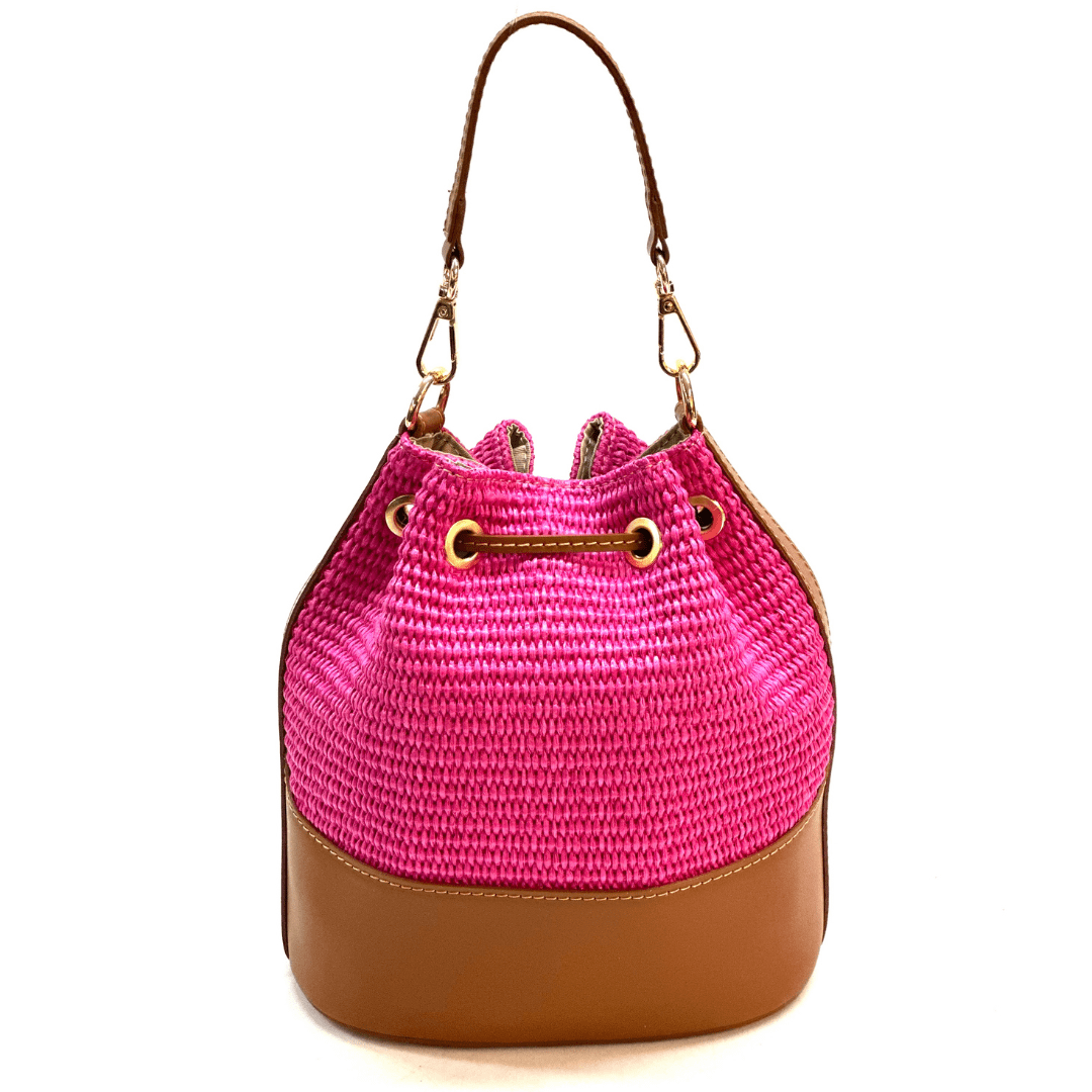 Természetes bőr és rafia táska Arla - fukszia