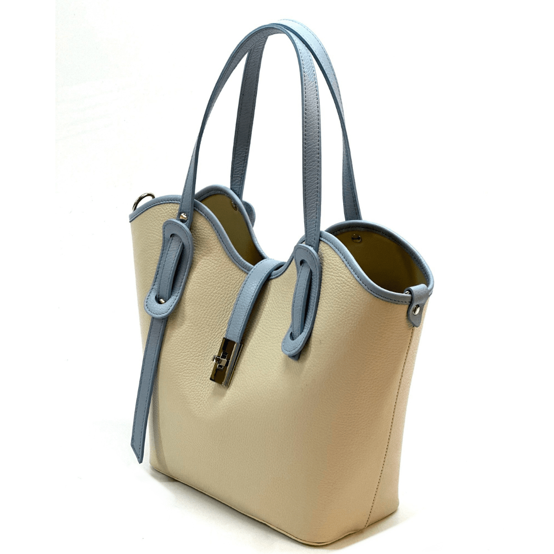 Női táska természetes bőrből Viora - bézs / kék