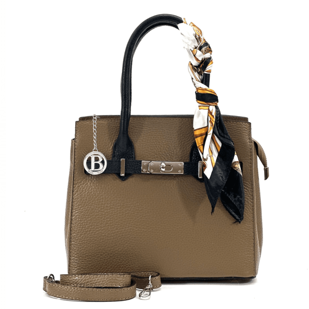 Luxus táska természetes bőrből - barna / fekete