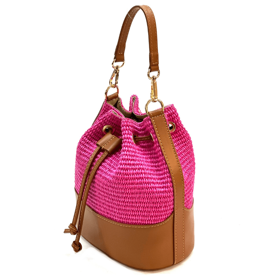 Természetes bőr és rafia táska Arla - fukszia