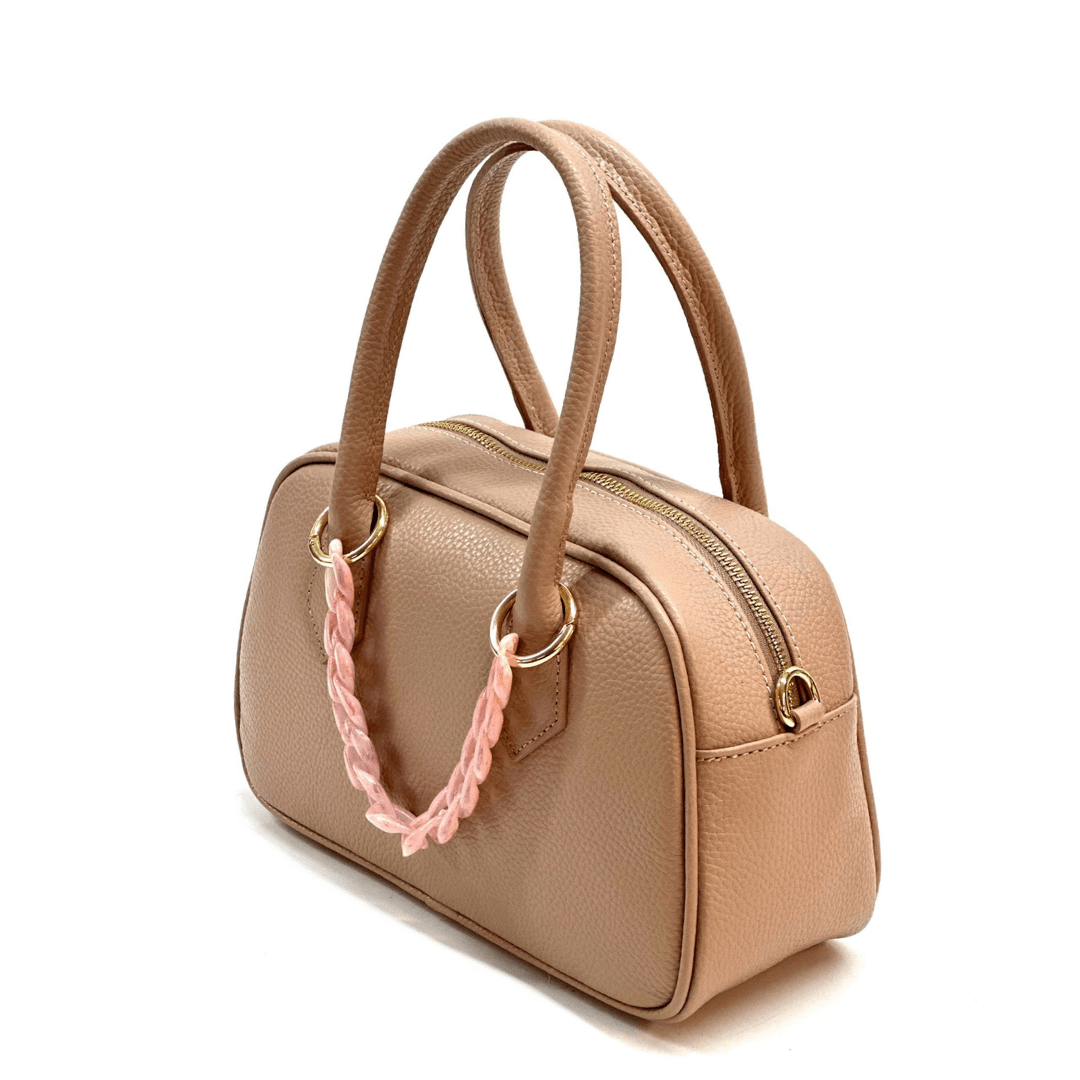 Női táska természetes bőrből, Ria lánccal - rózsaszín