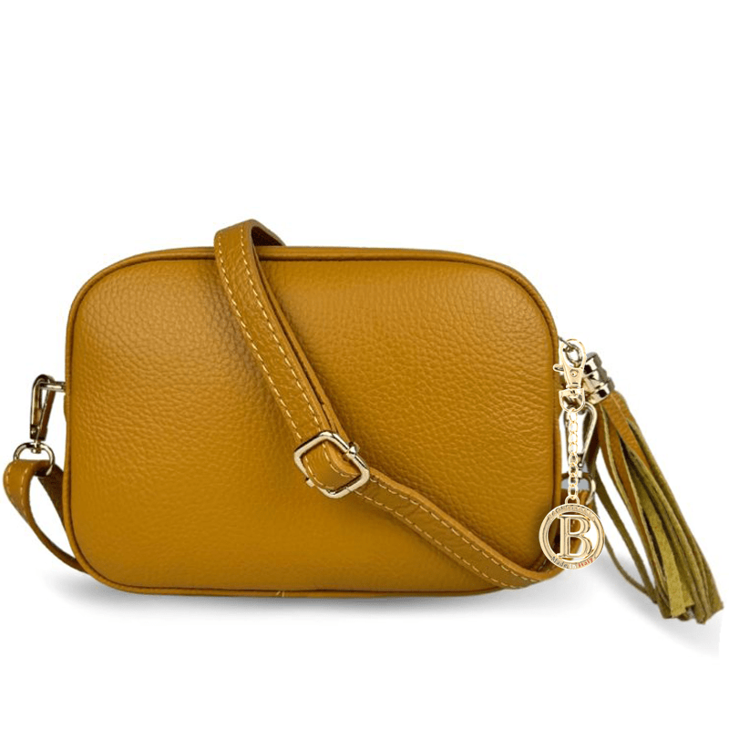 Természetes bőr válltáska Bria - mustársárga