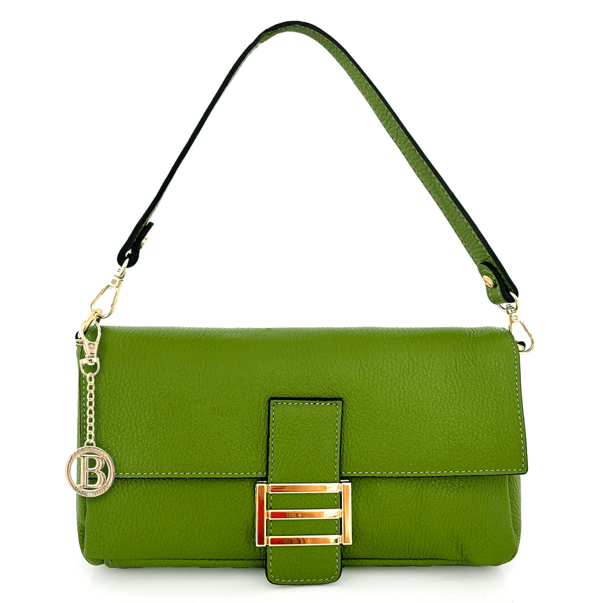 Női táska 2 fogantyúval, természetes bőrből, Napolia - zöld