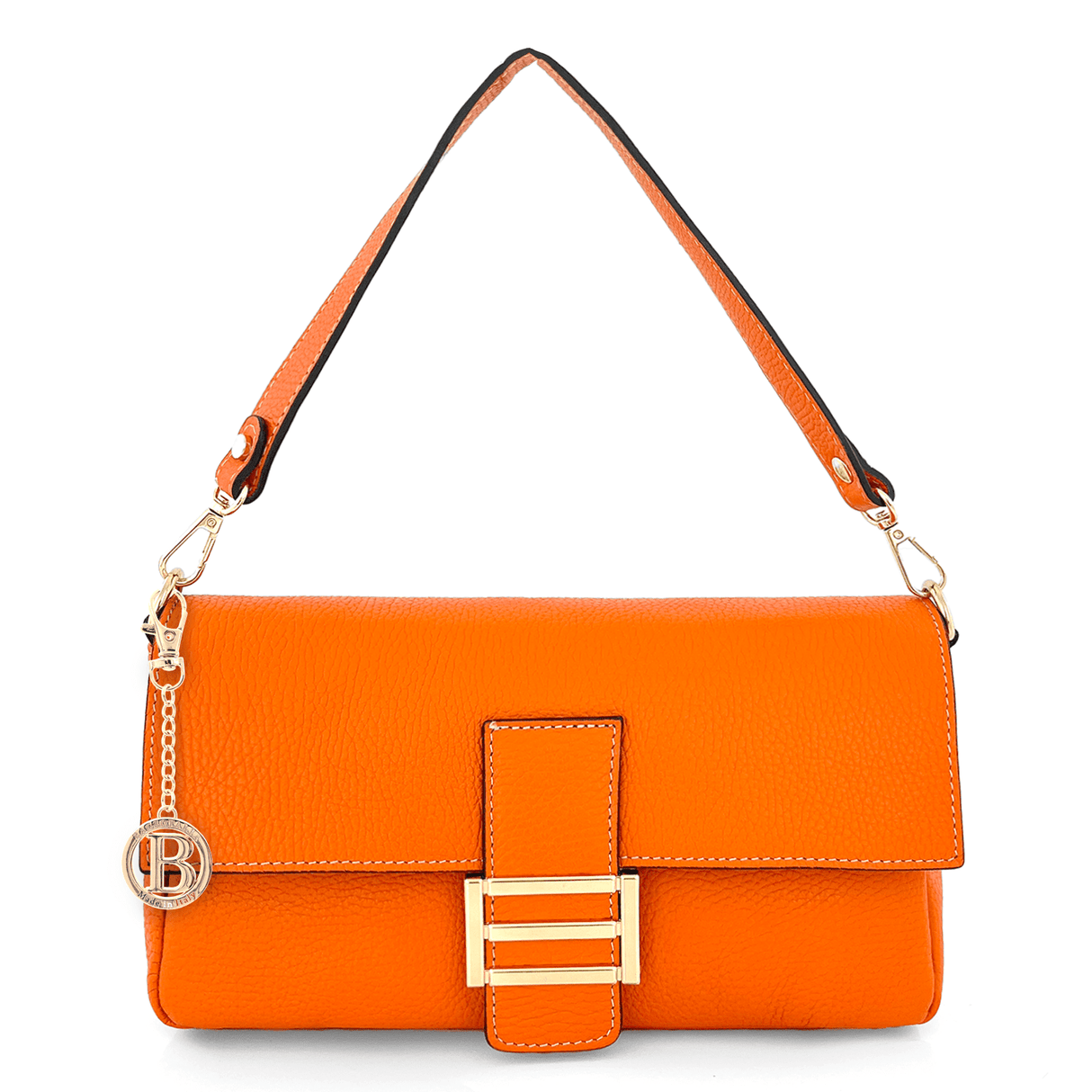 Női táska 2 fogantyúval, természetes bőrből, Napolia - narancssárga