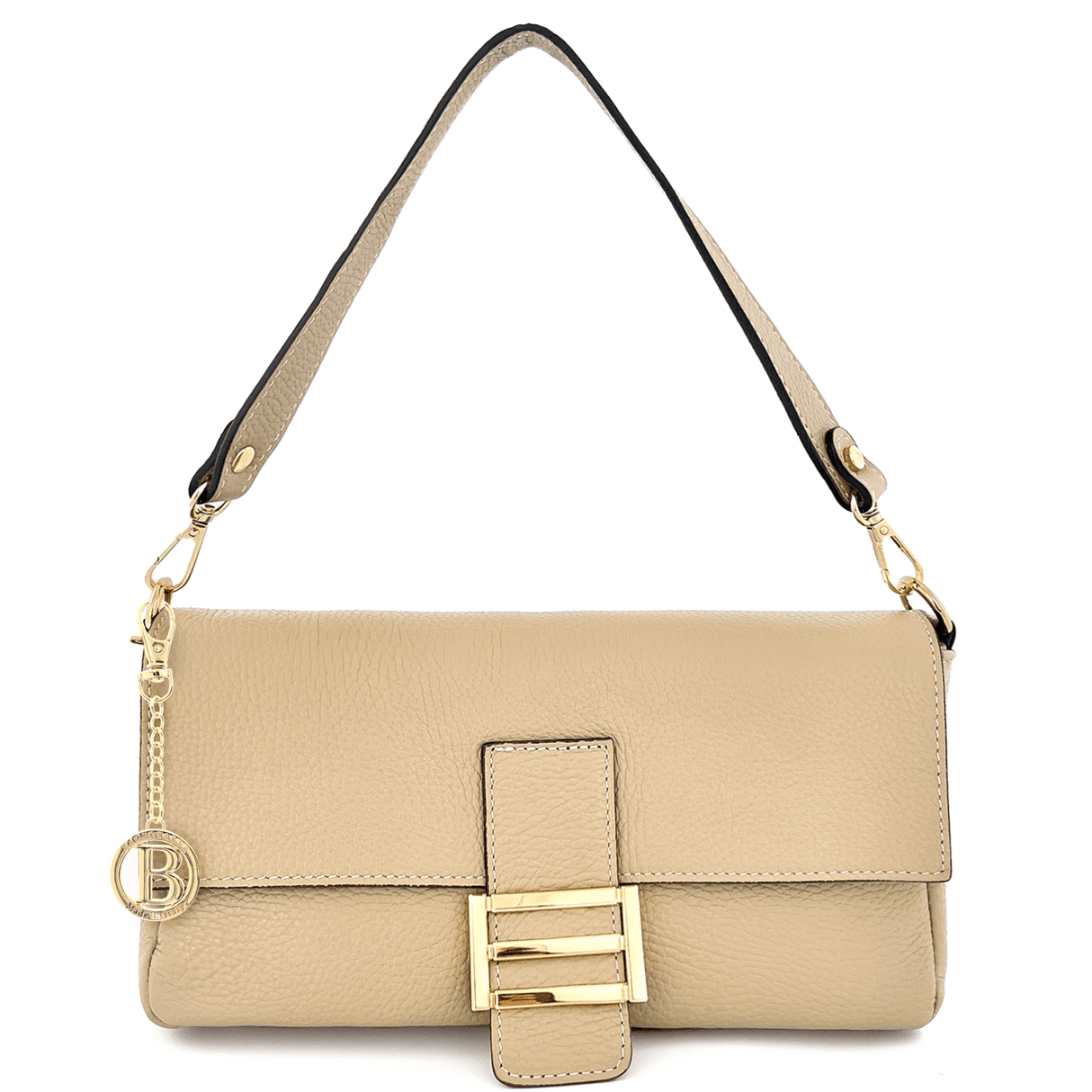 Női táska 2 fogantyúval, természetes bőrből, Napolia - világosbarna