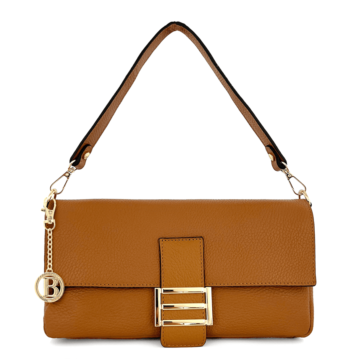 Női táska 2 fogantyúval, természetes bőrből, Napolia - cserépbarna