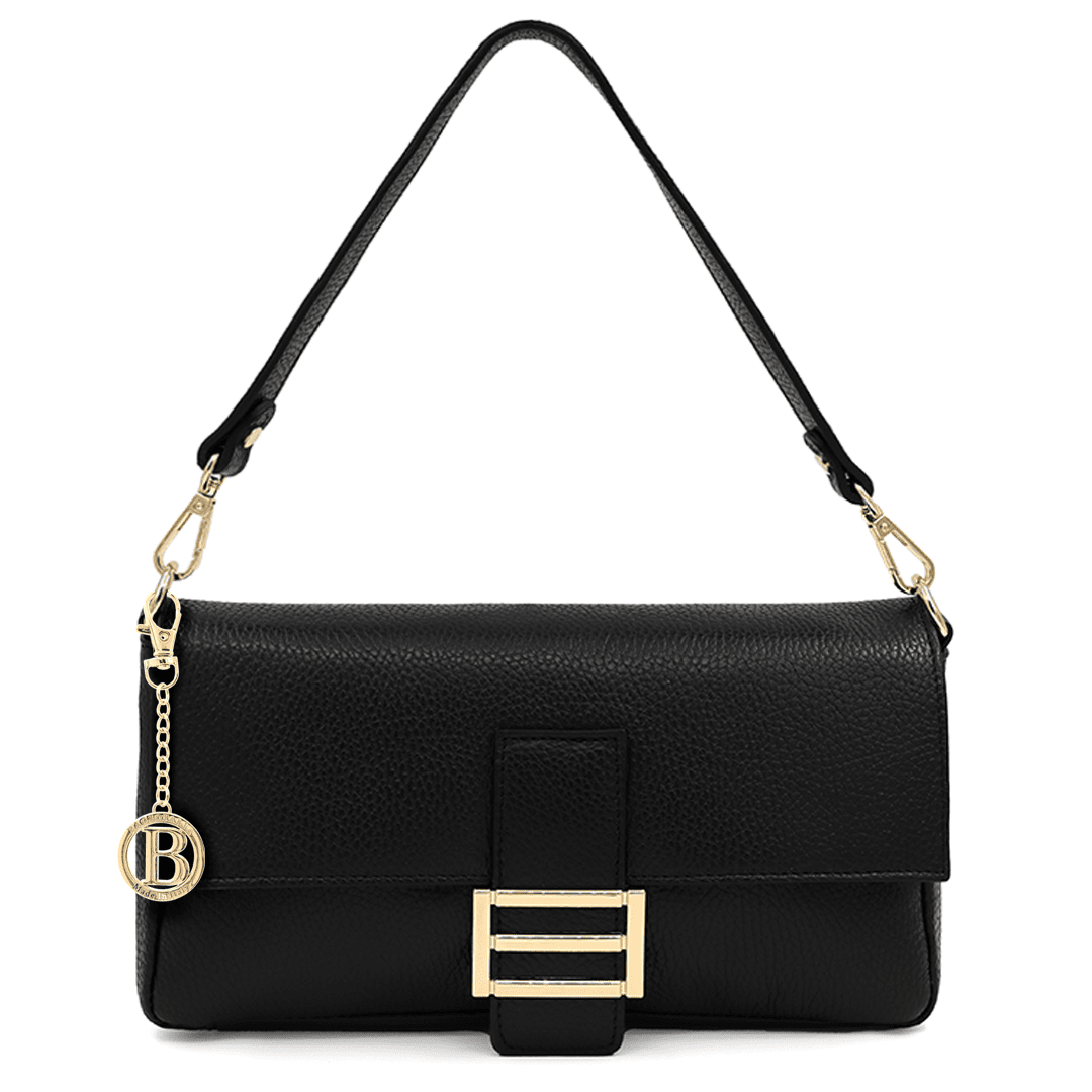 Női táska 2 fogantyúval, természetes bőrből, Napolia - fekete