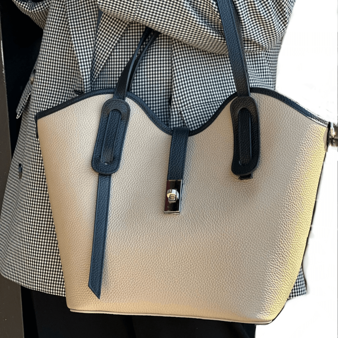 Női táska természetes bőrből Viora - világosbarna / fekete