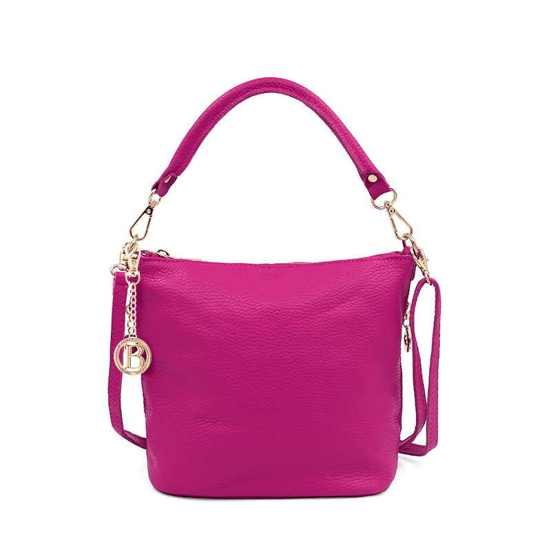 Természetes bőr válltáska 2 fogantyúval - fukszia