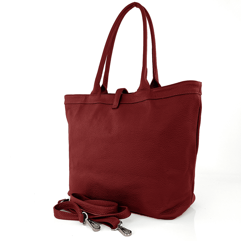Nagy női táska természetes bőrből - bordó