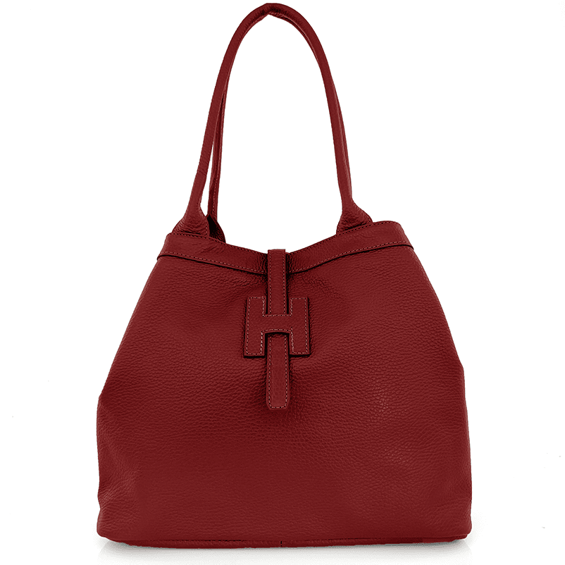 Nagy női táska természetes bőrből - bordó