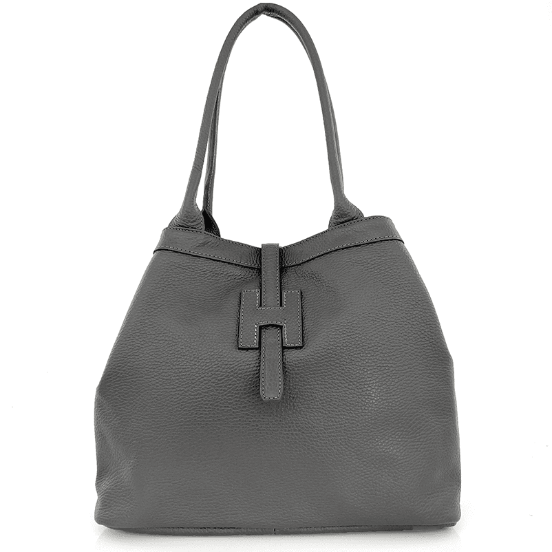 Nagy női táska természetes bőrből - szürke