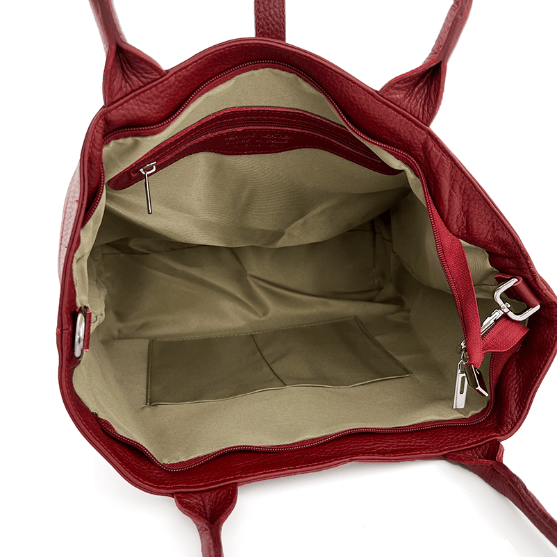 Nagy női táska természetes bőrből - bordó