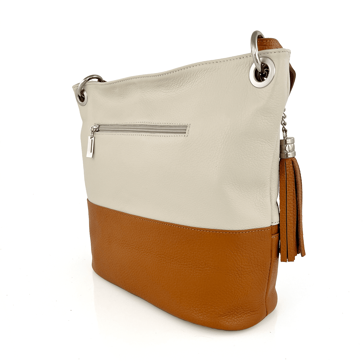 Női természetes bőr válltáska Eva - bézs/téglavörös