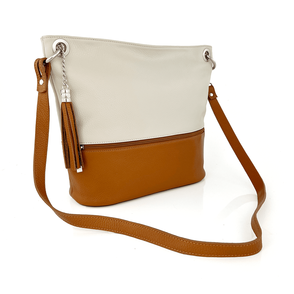 Női természetes bőr válltáska Eva - bézs/téglavörös