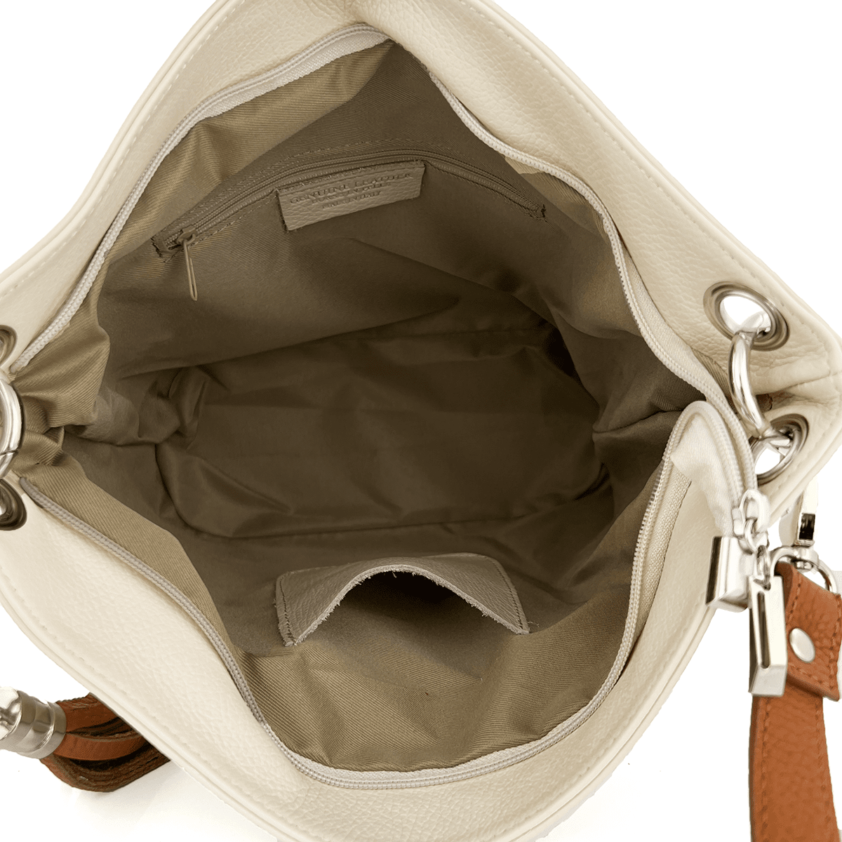 Női természetes bőr válltáska Eva - bézs/téglavörös