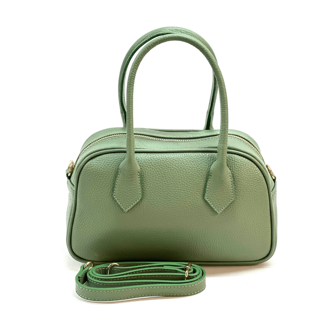 Női táska természetes bőrből, lánccal, Ria - zöld