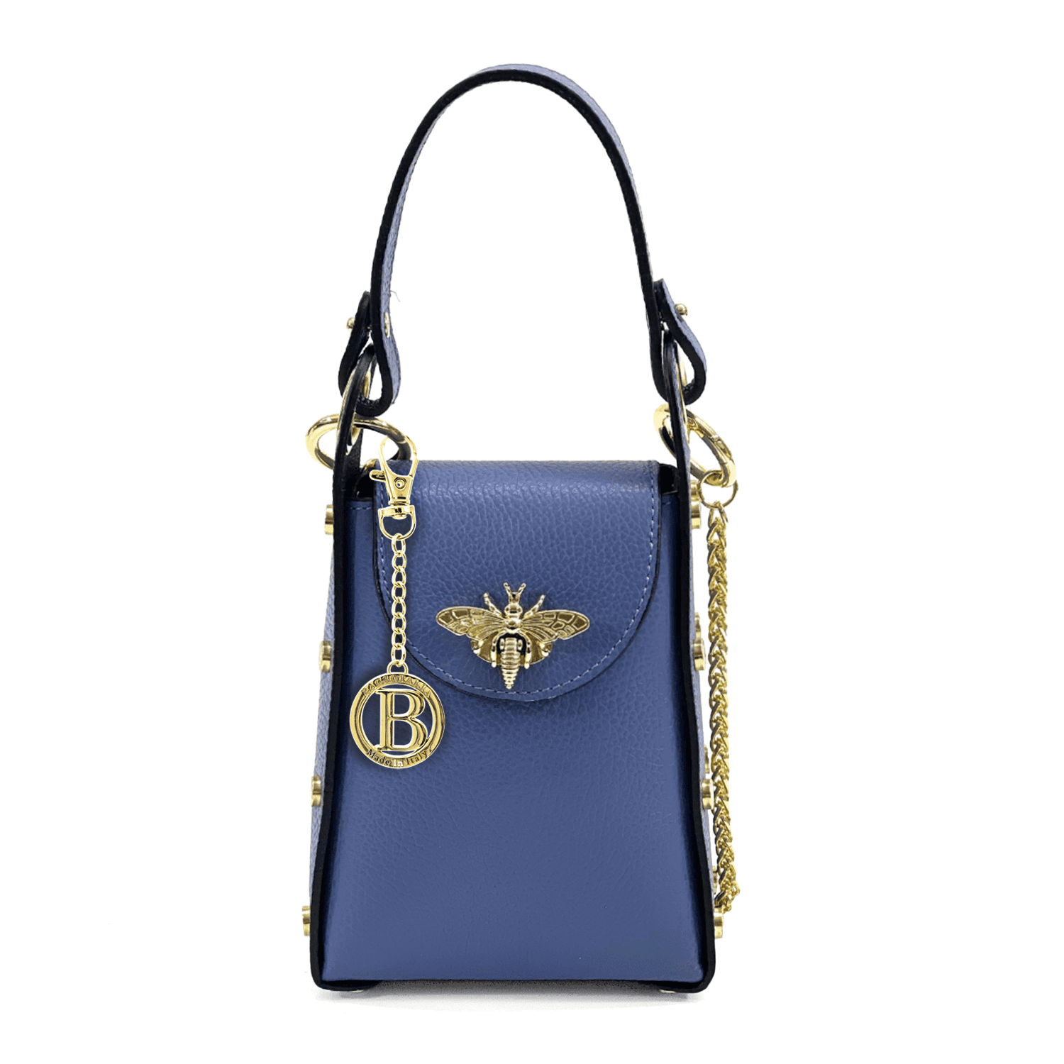 Női táska 2 fogantyúval természetes bőrből Azzurra  - kék