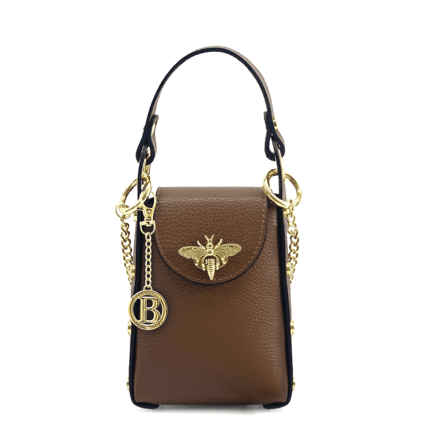 Női táska 2 fogantyúval természetes bőrből Azzurra  - sötétbarna