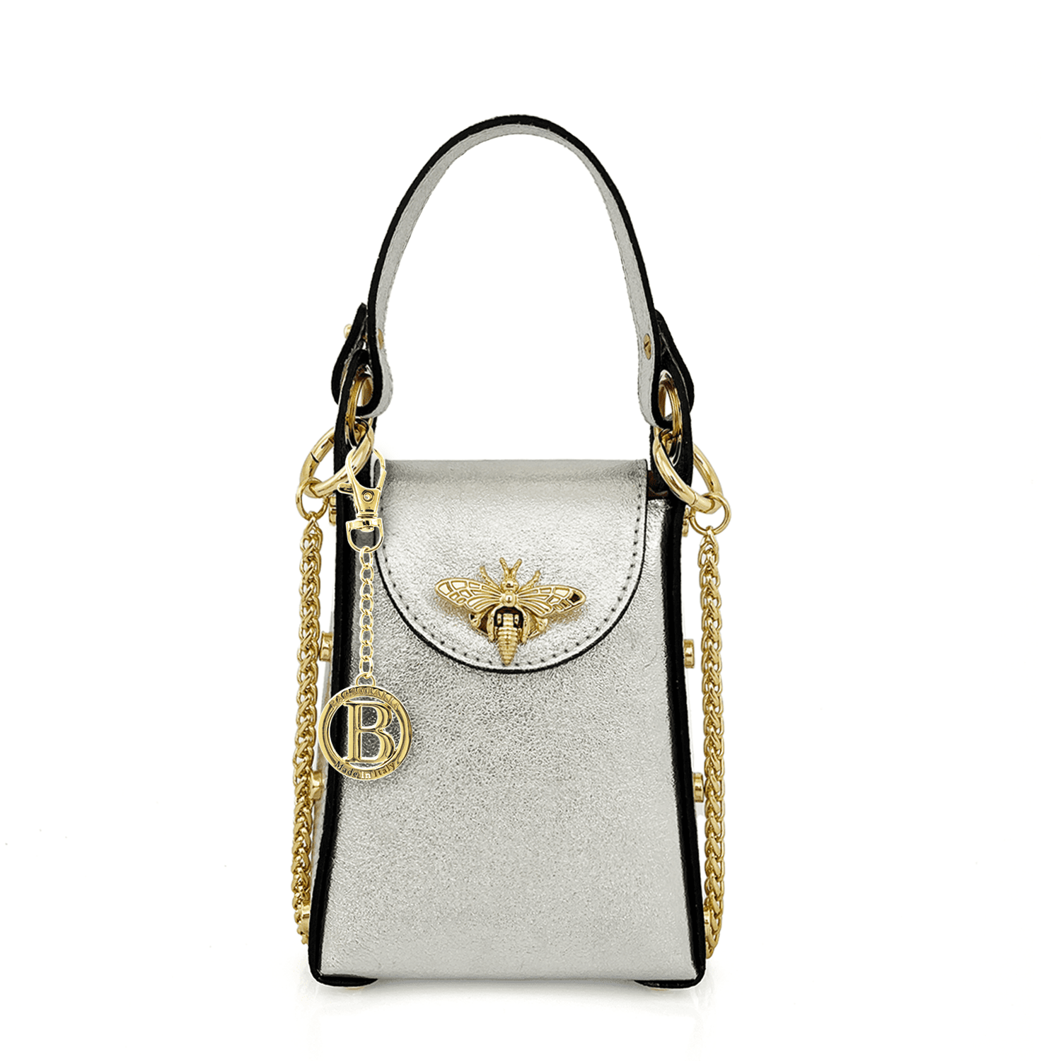 Női táska 2 fogantyúval, természetes bőrből, Azzurra  - ezüstös