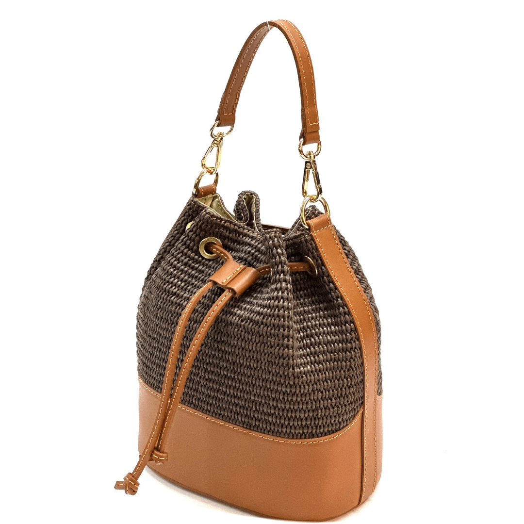 Természetes bőr és rafia táska Arla - sötétbarna