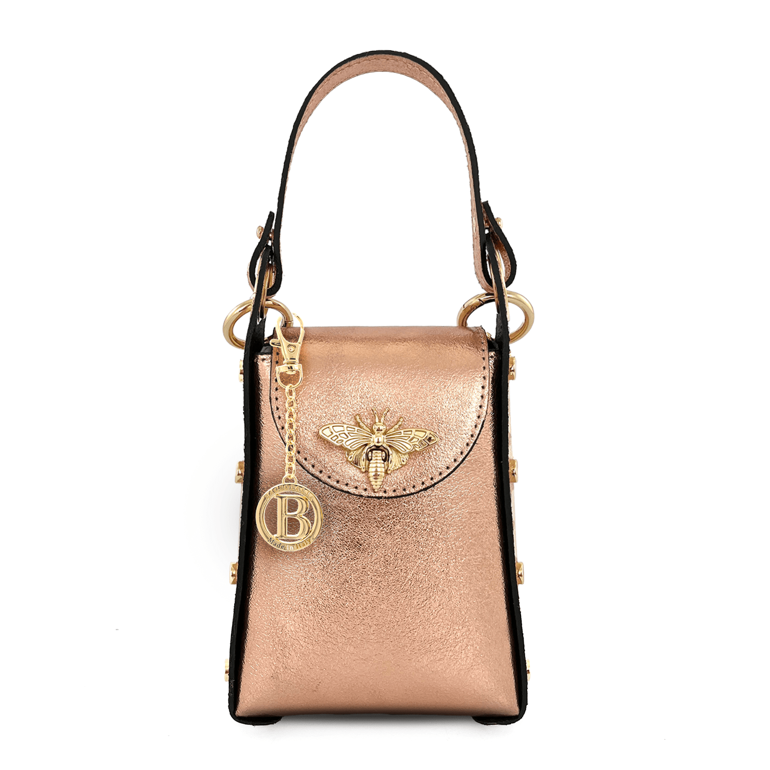 Női táska 2 fogantyúval természetes bőrből Azzurra  - fémes rózsaszín